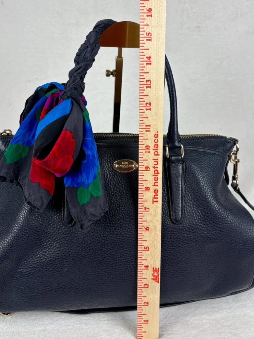Coach Morgan Satchel in Midnight Navy Blue with Scarf - Picture 12 of 16